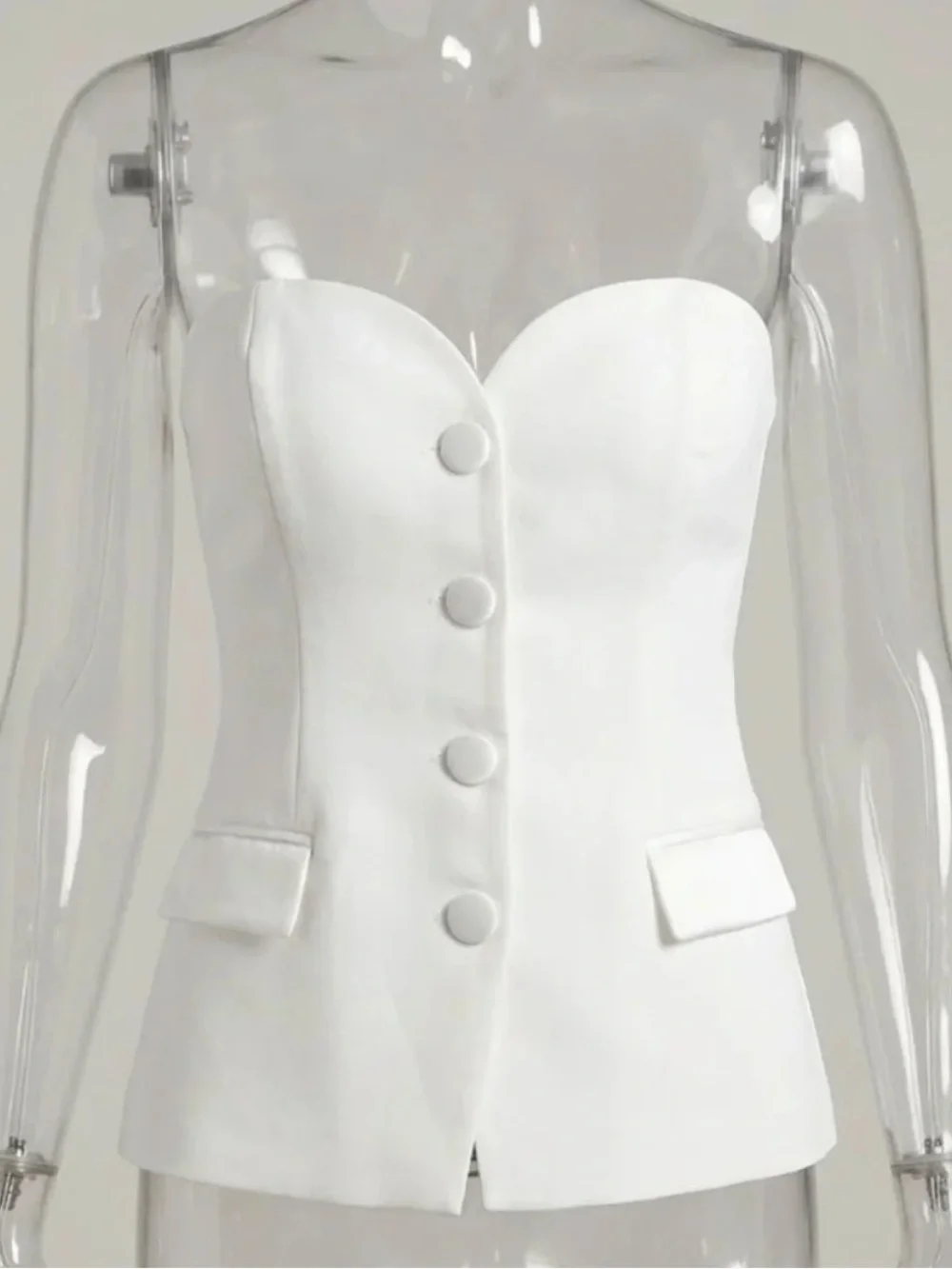 Zara Strapless White Corset Blazer Top Structured Tailored Vest Size L